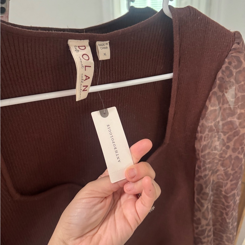 BNWT Anthropologie DOLAN Cheetah/Leopard Puff-Sleeve Sweater Top - Picture 5 of 5